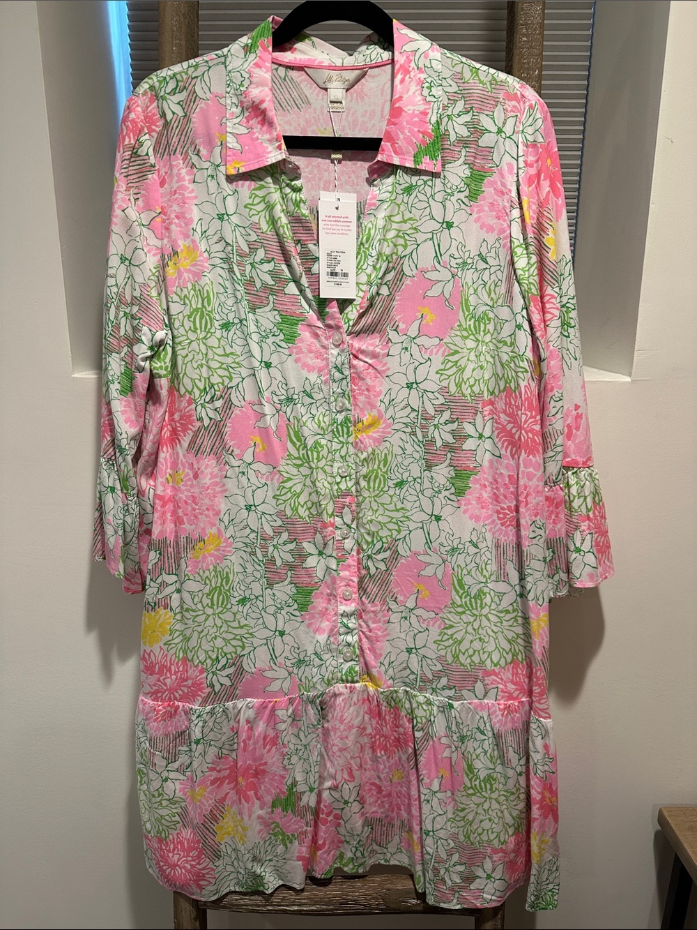 Lilly Pulitzer Pink, Green & Yellow Floral Midi Button-Front Dress